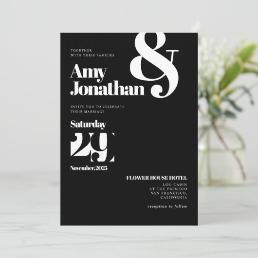 Zwart & Wit Minimalistische Elegante Bruiloft Kaart (Staand voorkant)