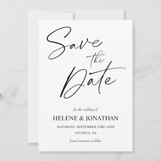 Zwart-wit minimalistische elegante bruiloft save the date (Voorkant)
