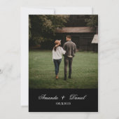 Zwart Wit Minimalistische Elegante Foto Bruiloft Kaart (Achterkant)