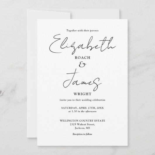 Zwart-wit minimalistische elegante QR-code bruilof Kaart (Voorkant)