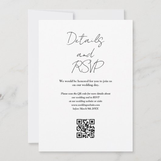 Zwart-wit minimalistische elegante QR-code bruilof Kaart (Achterkant)