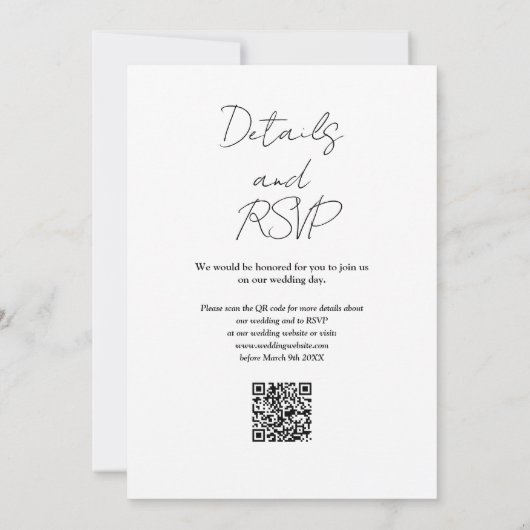 Zwart-wit minimalistische elegante QR-code bruilof Kaart (Achterkant)