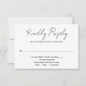 Zwart-wit minimalistische elegante script bruiloft RSVP kaartje (Voorkant)