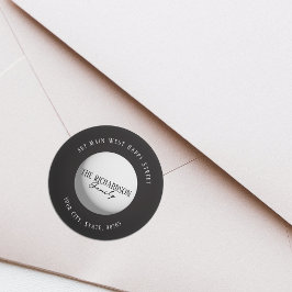 Zwart-wit Minimalistische familienaam Adres Ronde Sticker