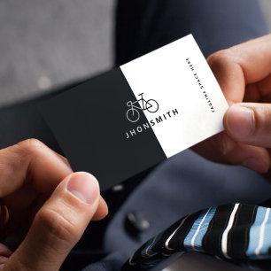 Zwart-wit minimalistische fietser QR-code Visitekaartje