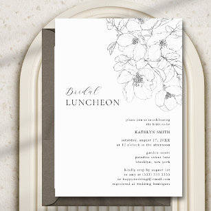 Zwart-wit Minimalistische Floral Bridal Luncheon Kaart