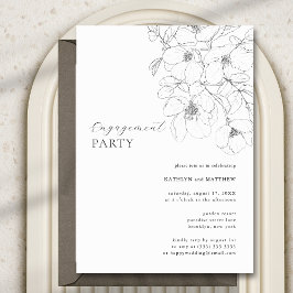 Zwart-wit minimalistische Floral Engagement Party Kaart