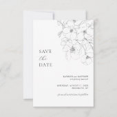 Zwart-wit Minimalistische Floral Moderne Bruiloft Save The Date (Voorkant)
