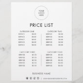 Zwart Wit Minimalistische formele prijslijst (Voorkant)