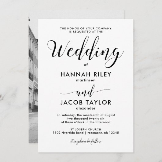 Zwart-wit minimalistische foto bruiloft kaart (Voorkant / Achterkant)