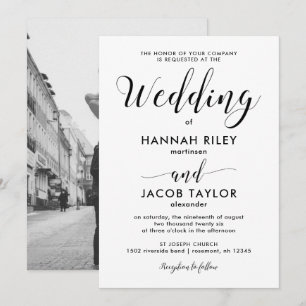 Zwart-wit minimalistische foto bruiloft kaart