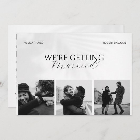 Zwart-wit minimalistische foto bruiloft kaart (Voorkant / Achterkant)