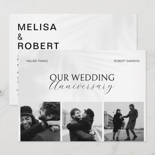Zwart wit minimalistische foto bruiloft verjaardag kaart (Voorkant / Achterkant)