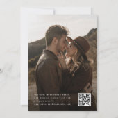 Zwart-wit minimalistische foto- en QR-code-huwelij Save The Date (Achterkant)