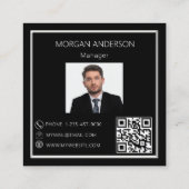 Zwart wit minimalistische foto logo QR code Vierkante Visitekaartje (Achterkant)