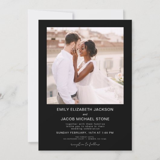 Zwart Wit Minimalistische foto QR code Wit Bruilof Kaart (Achterkant)