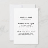 Zwart-wit minimalistische foto Save the Date Kaart (Achterkant)