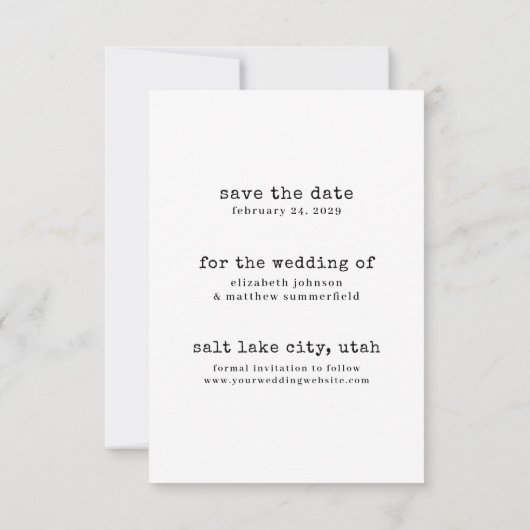 Zwart-wit minimalistische foto Save the Date Kaart (Achterkant)