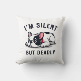 Zwart-wit minimalistische Frenchie Puns Kussen