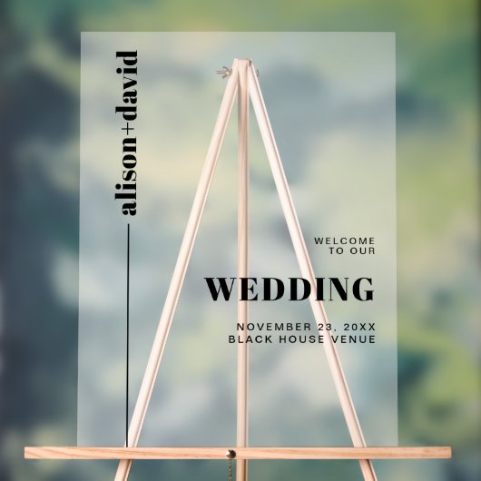 Zwart-wit minimalistische frosted bruiloft WELKOM Acryl Bord (Neutraal)