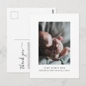 Zwart-wit minimalistische geboortekaart briefkaart (Voorkant / Achterkant)