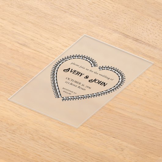 Zwart-wit minimalistische gotische bruiloft acryl uitnodigingen (Laagn)