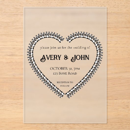 Zwart-wit minimalistische gotische bruiloft acryl uitnodigingen (Voorkant)