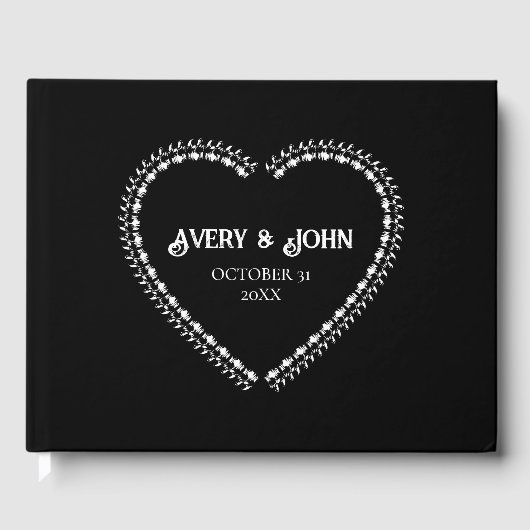 Zwart-wit minimalistische gotische bruiloft gastenboek (Voorkant)