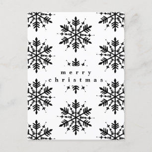 Zwart-wit minimalistische grafische sneeuwvlok feestdagenkaart