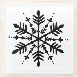 Zwart-wit minimalistische grafische sneeuwvlok glazen onderzetter