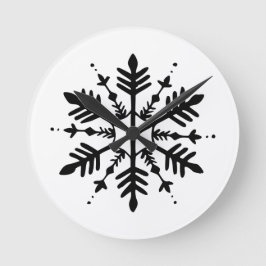 Zwart-wit minimalistische grafische sneeuwvlok ronde klok