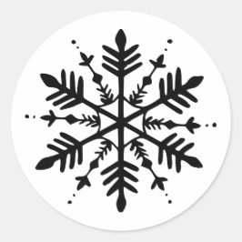 Zwart-wit minimalistische grafische sneeuwvlok ronde sticker