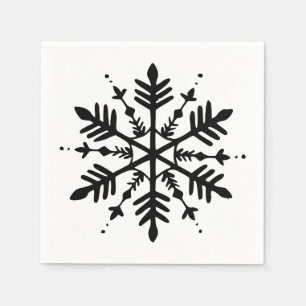 Zwart-Wit Minimalistische Grafische Sneeuwvlok Servet