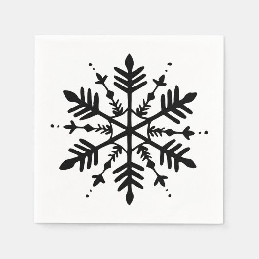 Zwart-wit minimalistische grafische sneeuwvlok servet (Voorkant)