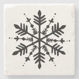 Zwart-wit minimalistische grafische sneeuwvlok stenen onderzetter