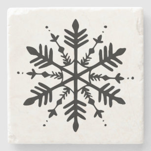 Zwart-wit minimalistische grafische sneeuwvlok stenen onderzetter