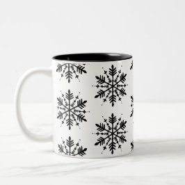 Zwart-wit minimalistische grafische sneeuwvlok tweekleurige koffiemok