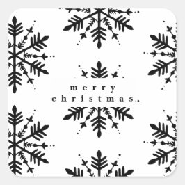 Zwart-wit minimalistische grafische sneeuwvlok vierkante sticker