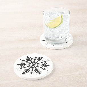 Zwart-wit minimalistische grafische sneeuwvlok zandsteen onderzetter