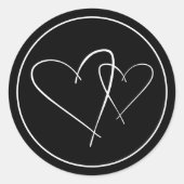 Zwart-wit minimalistische hand getekende harten ronde sticker (Voorkant)