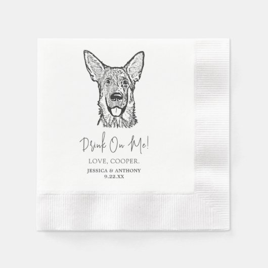 Zwart-wit minimalistische hond huisdier bruiloft servet (Voorkant)