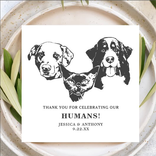 Zwart-wit minimalistische hond huisdier bruiloft servet