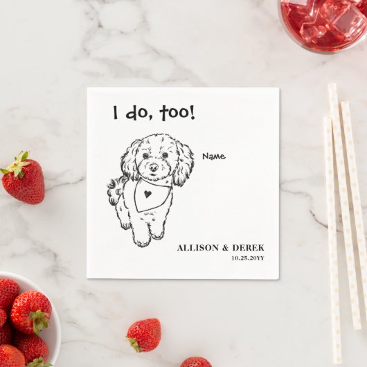 Zwart-wit minimalistische hondenportret bruiloft servet (Insitu)