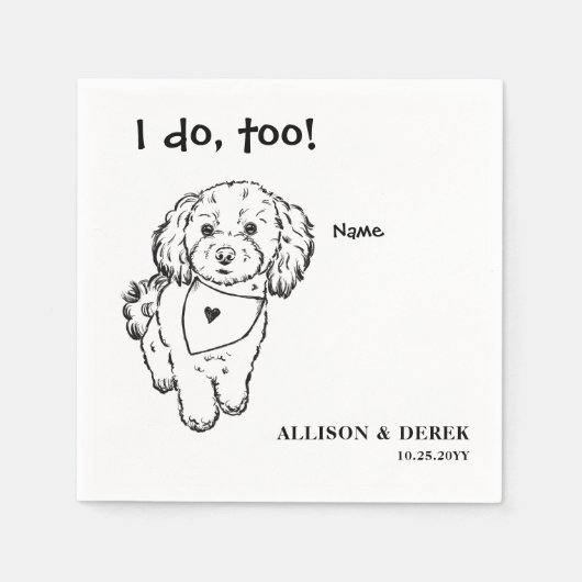 Zwart-wit minimalistische hondenportret bruiloft servet (Voorkant)