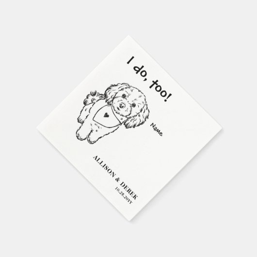 Zwart-wit minimalistische hondenportret bruiloft servet (Hoek)