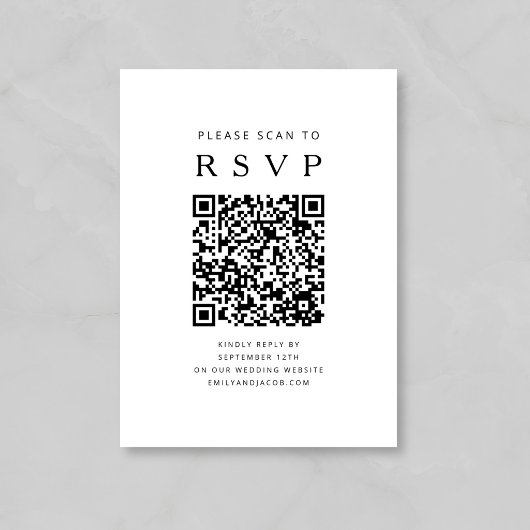 Zwart-Wit Minimalistische Huwelijks QR-code Informatiekaartje