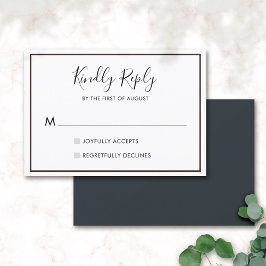 Zwart & Wit Minimalistische Huwelijks RSVP Kaart 0