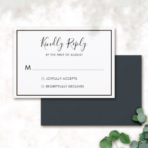 Zwart & Wit Minimalistische Huwelijks RSVP Kaart 0
