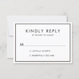 Zwart & Wit Minimalistische Huwelijks RSVP Kaart 0