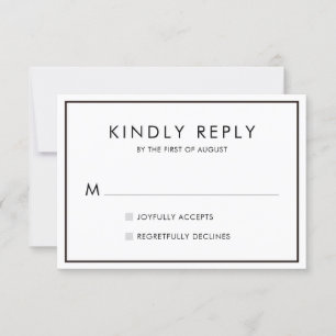 Zwart & Wit Minimalistische Huwelijks RSVP Kaart 0